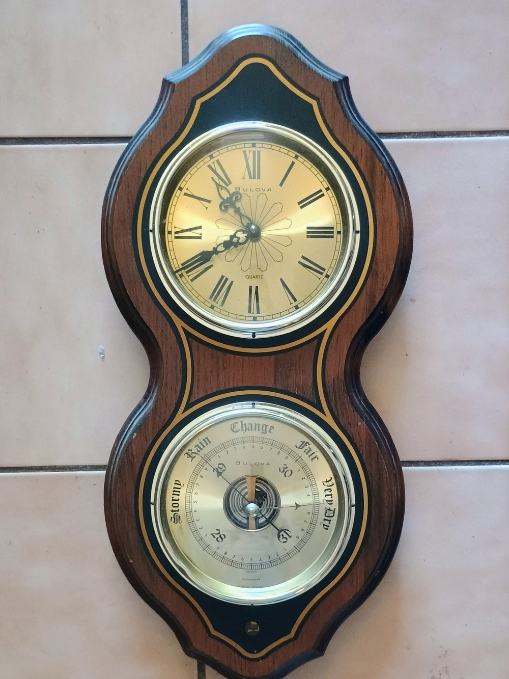Bulova Gold & Wood Tone Wall Clock and Barometer